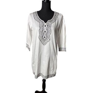 Ravel Fashion, Inc. Women's White Embroidered Swim Cover-Up Tunic Size S